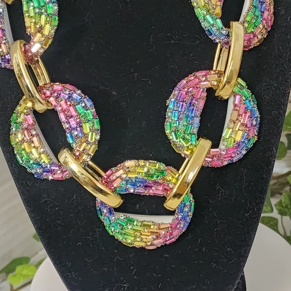 Chunky Colorful Acrylic Chain Link Necklace Gold - Image 5