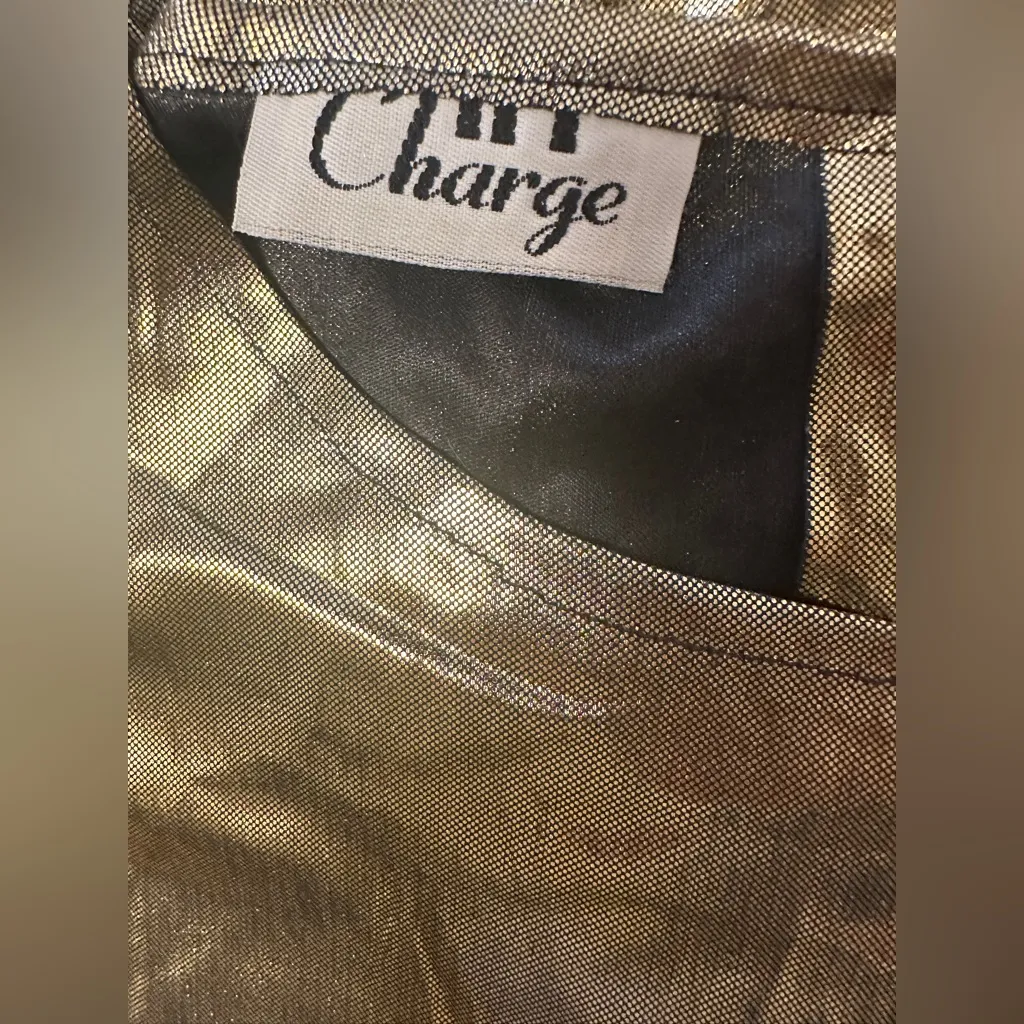 In Charge Metallic Gold Lame Women's Top Small VINTAGE - Image 2
