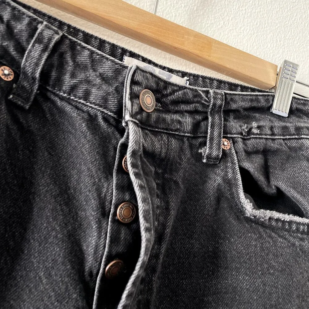 Free People Jeans Womens 27 Black Distressed Raw Hem High Rise Straight Leg - Image 5