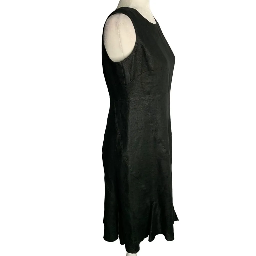 Anne Klein Sleeveless Linen Sheath Dress 8 Petite Black Zip Lined Round Neck - Image 6