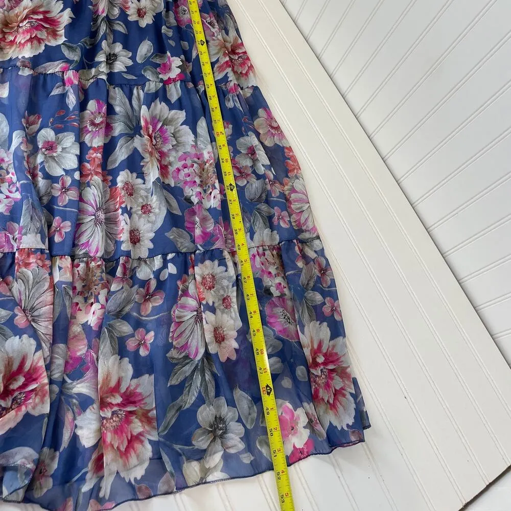 NWT LARA G by Lara Guidotti Garden Floral Airy Silk Blend Maxi Dress Size L Blue Size L - Image 9
