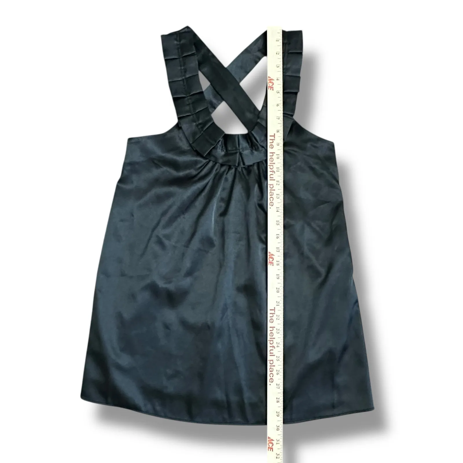 Vintage Zinc Y2K Black‎ Pleated Cross Back Satin Look Halter Top Size Large - Image 4