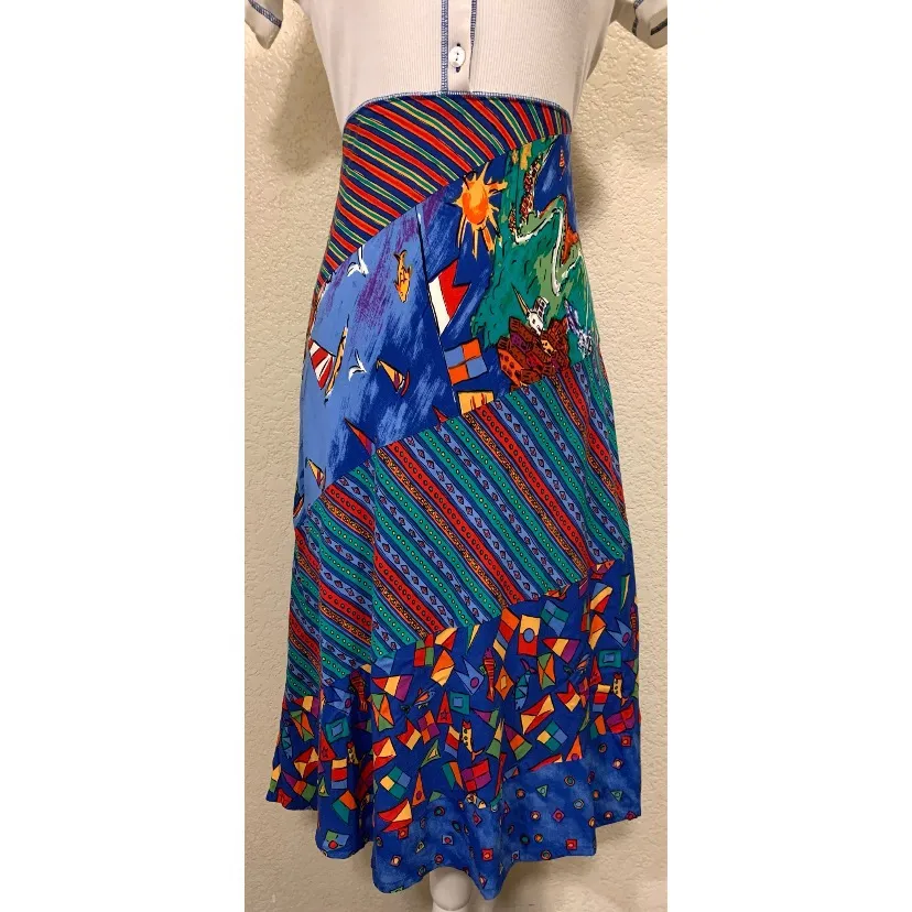 Carole Little  Sport Petites Vintage 80s White Graphic Skirt Button Dress - Image 6