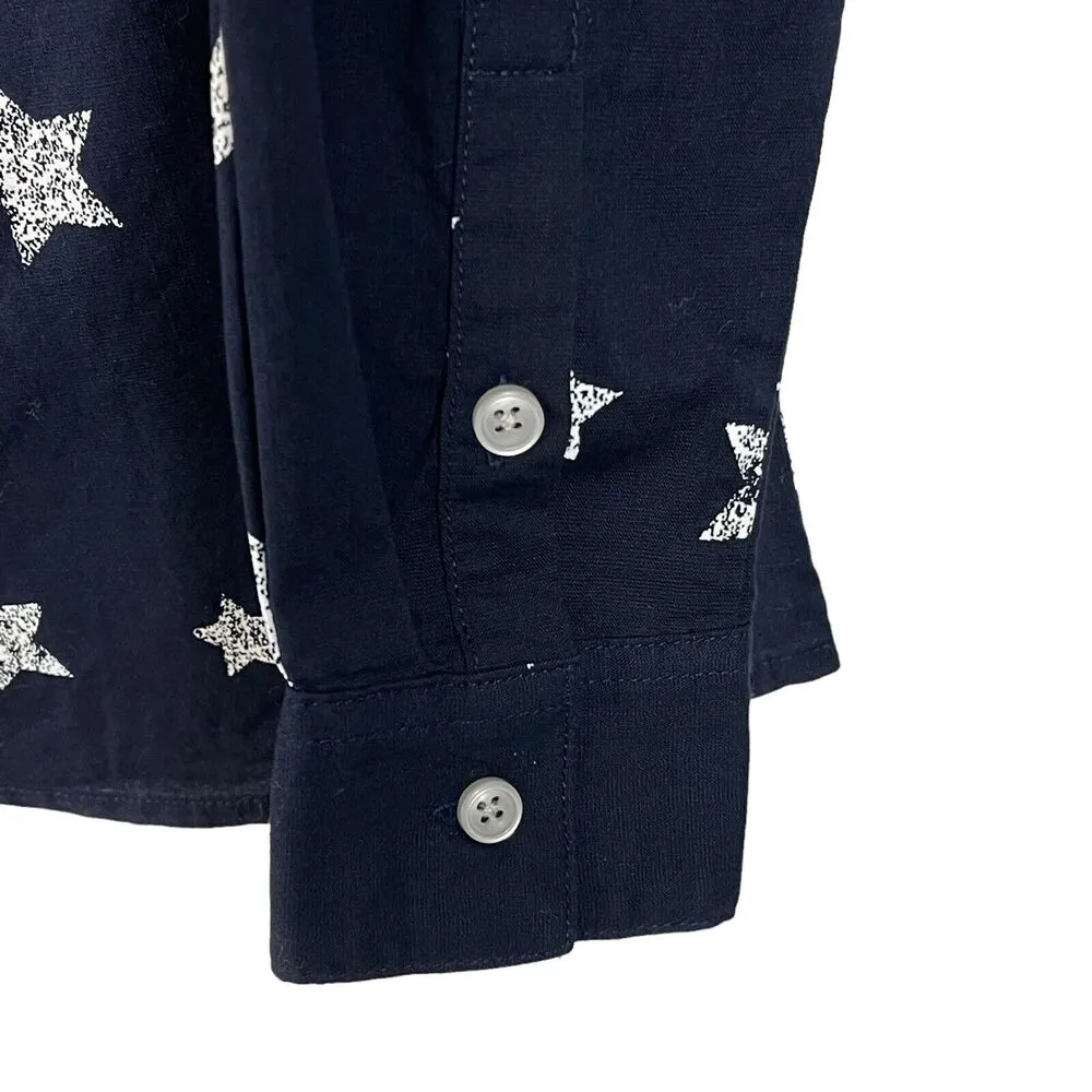 Style & Co X-Small Top Star Print Lace-Up V-Neck Long Sleeves Cotton Navy Blue - Image 4