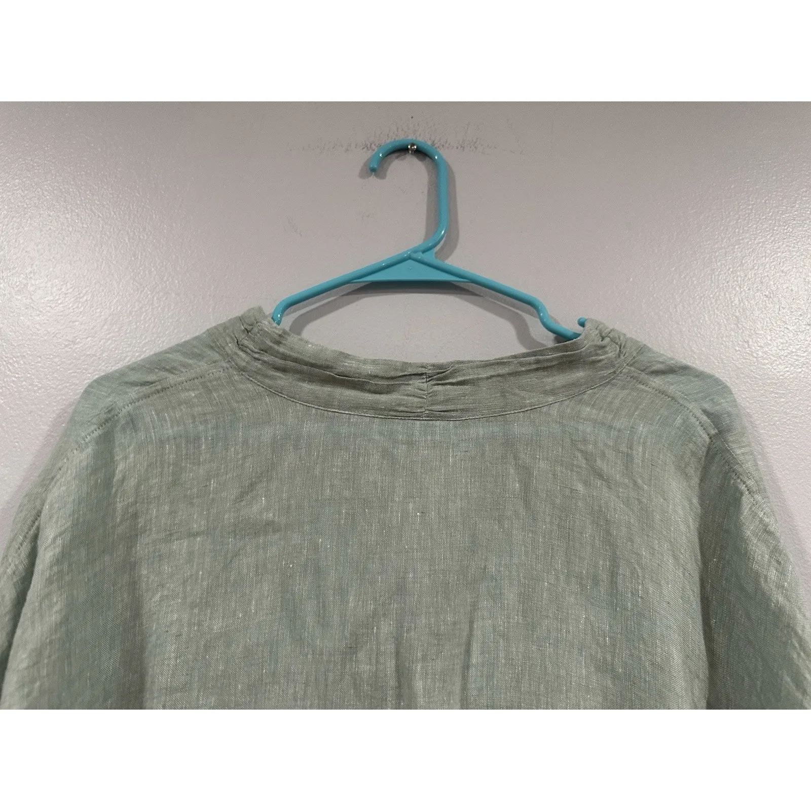 Pure Jill 100% Linen Popover Top 3/4 Sleeve Woven Coastal Beach Size 2X Green - Image 5