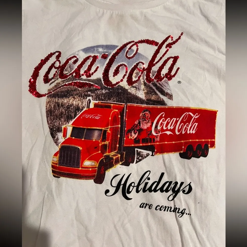 Coca Cola Christmas PJ Shirt Red Size XS - Image 2
