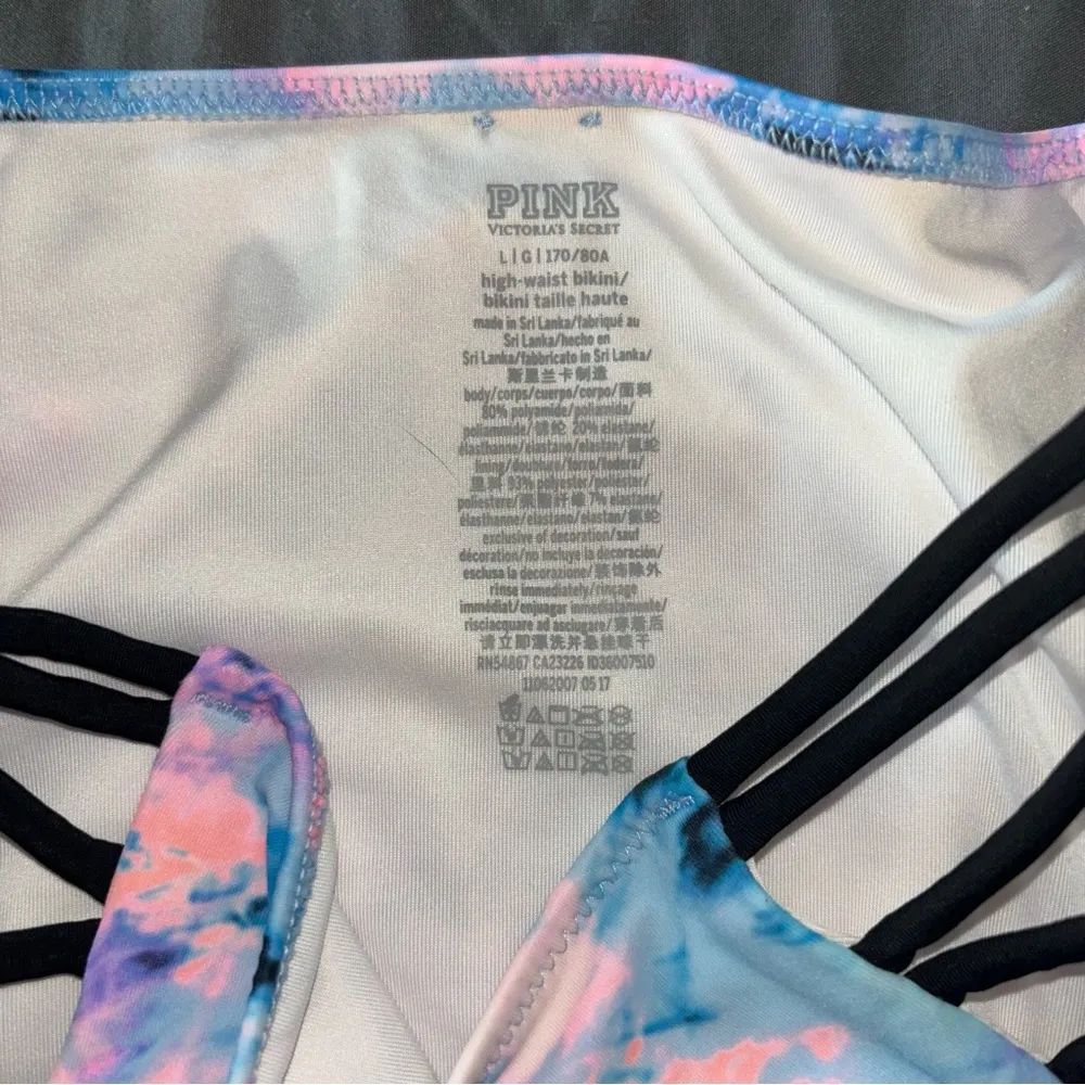 PINK Victoria's Secret Blue and Pink Tie-Dye high waist bikini bottoms - Image 4