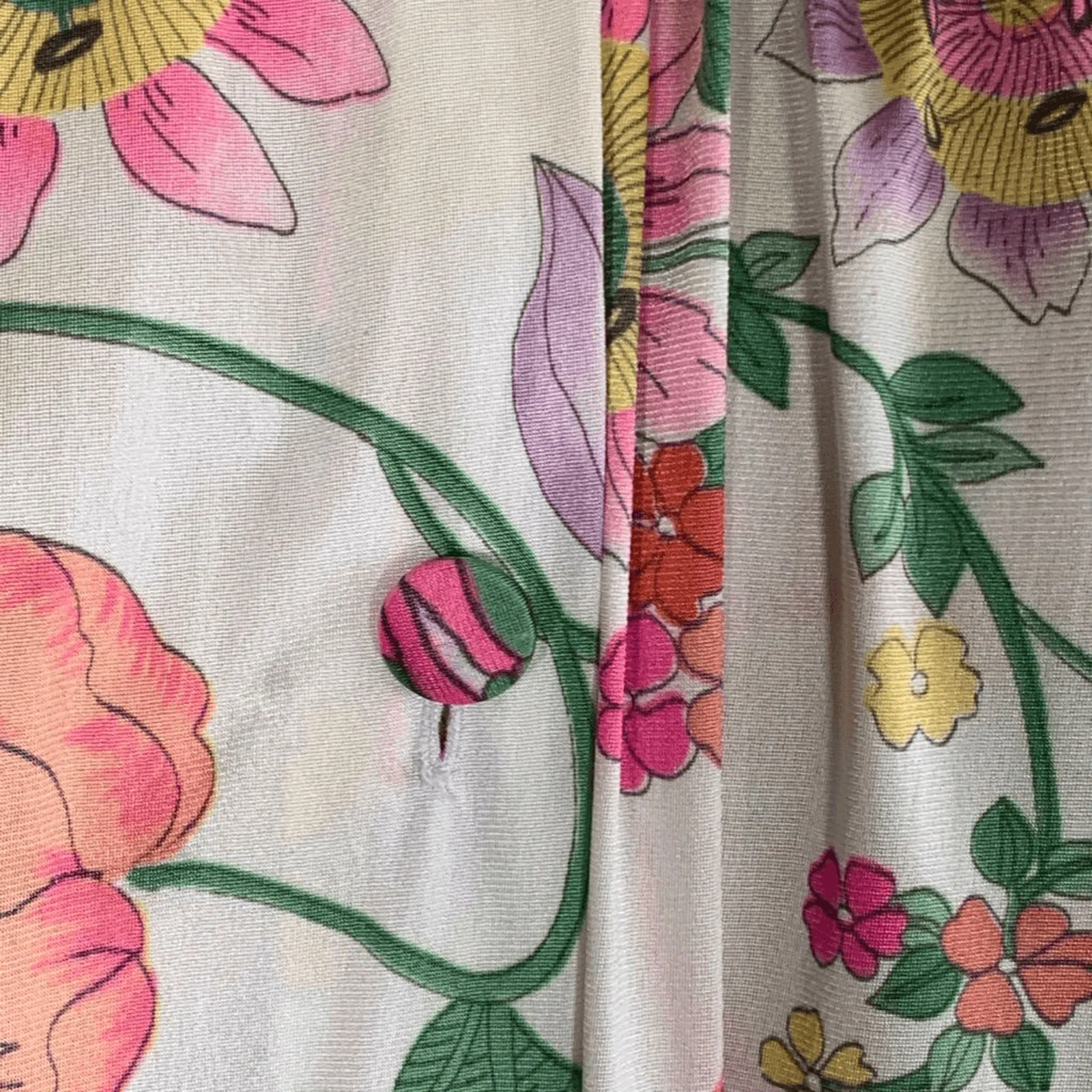 1960s Vanity Fair Floral Nylon Patio Dress Tie Neck Long Sleeve Mod Lounge Dress - Image 6