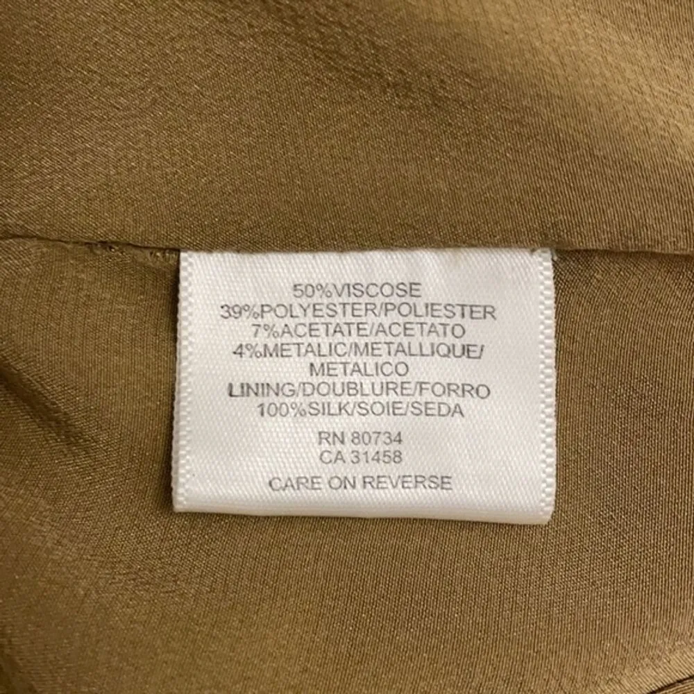 Max Azria Metallic Antique Gold Woven Pleated Cocktail Skirt Womens 2 NEW Silk - Image 9