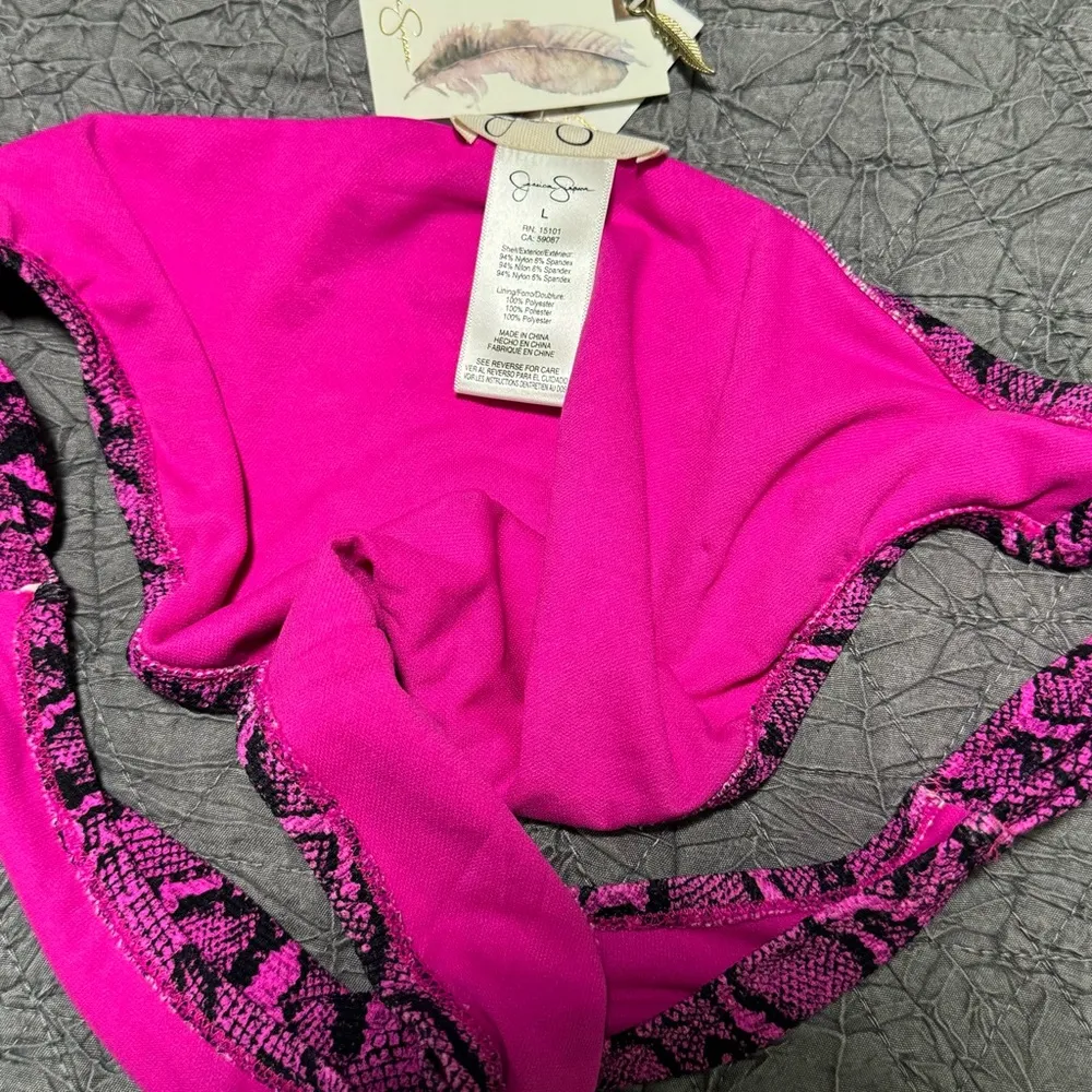 NEW Jessica Simpson Pink Magenta Snake Print Ribbed Bikini Set Underwire Top - Image 11