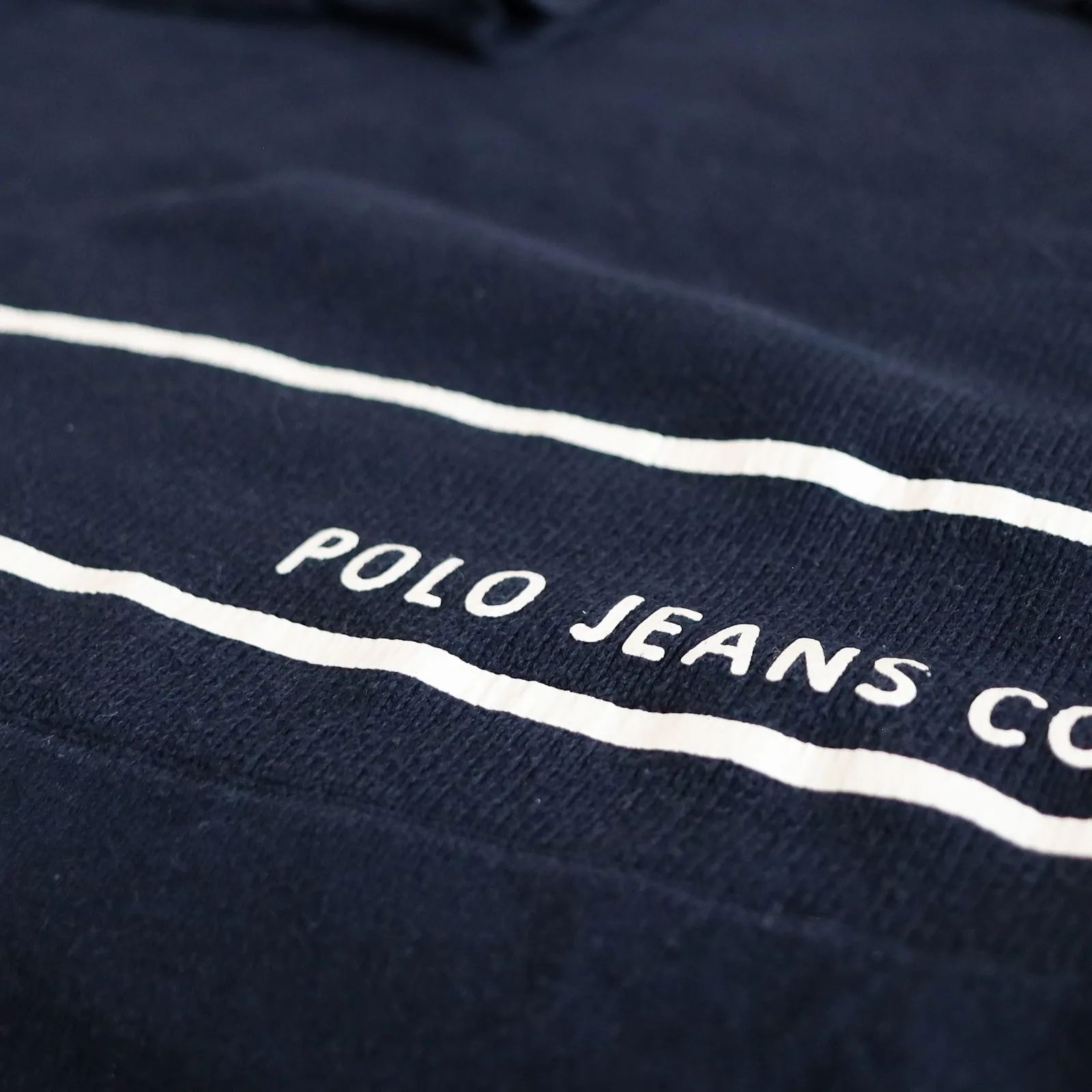 Polo Jeans Co. Ralph Lauren Knit Sweater Striped Logo Pullover Navy Blue M Y2K Blue Size M - Image 8
