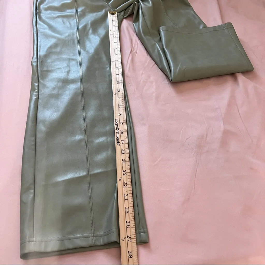 Avec Les Filles Sage Green Soft Faux Leather High‎ Rise Straight Leg Pants XS - Image 14