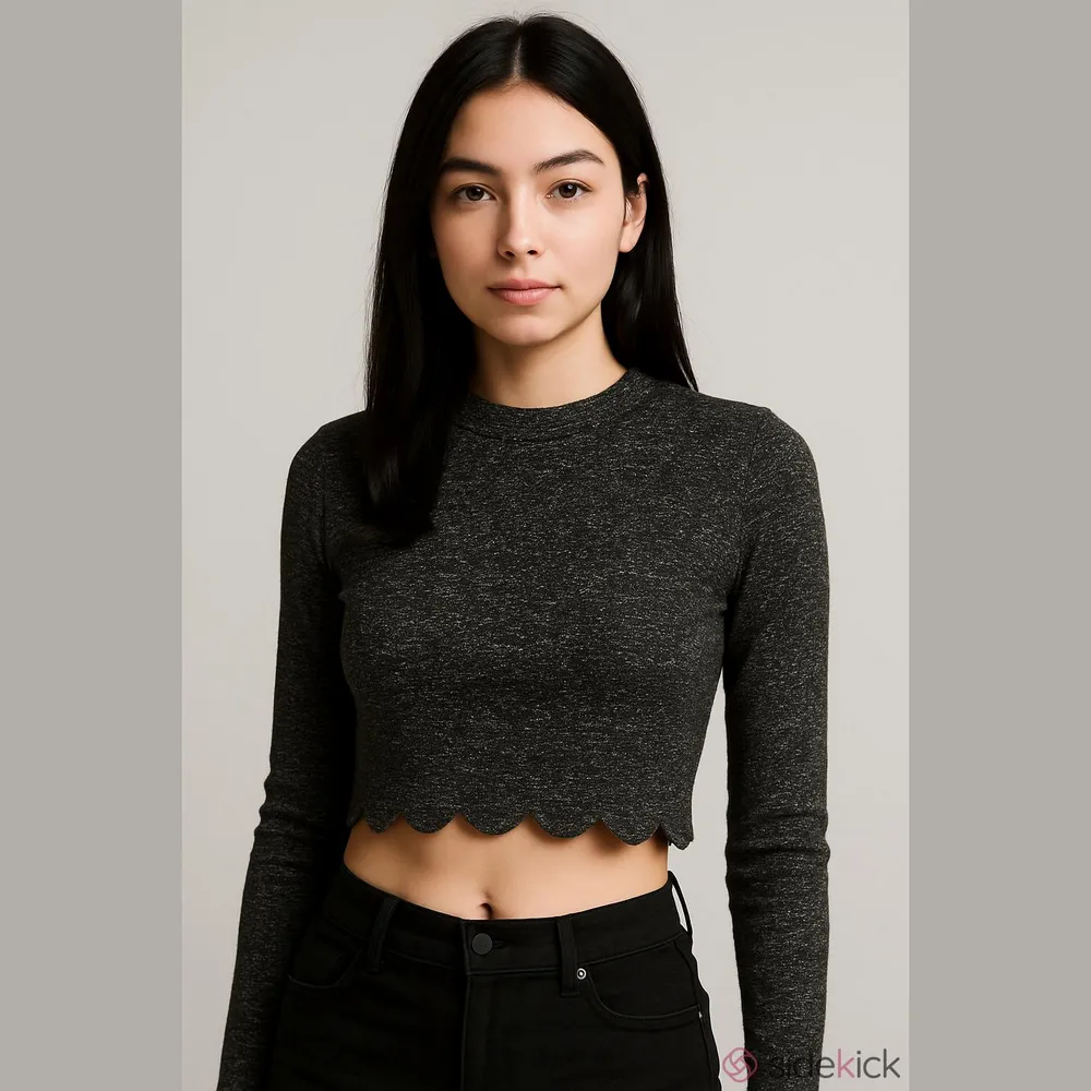Zara Knit Long Sleeve Cropped Top Small - Image 4