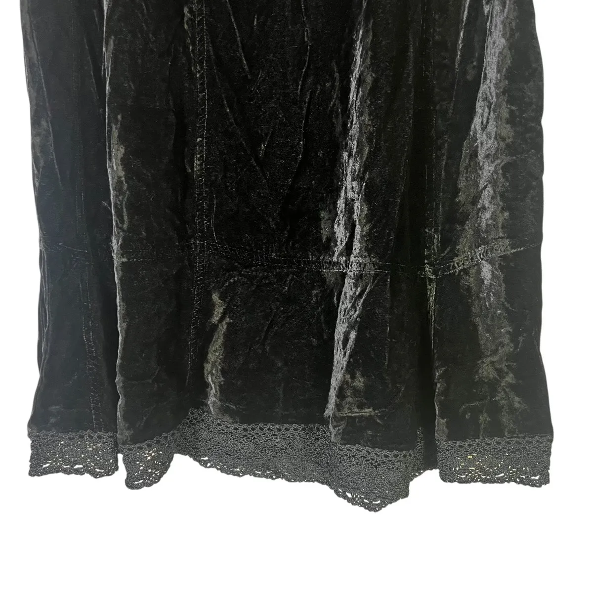 J.Jill Velvet Lace Trim Midi Skirt Womens S Black Gothic Romantic Victorian - Image 2