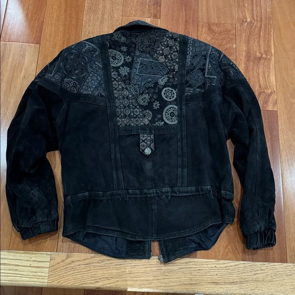 Sea dream Vintage 90s Black Suede Jacket with Embroidered Details Y2K Size S - Image 8