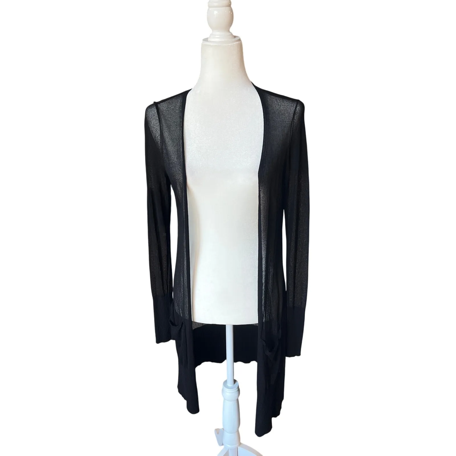 Eileen Fisher Sheer Black Duster Women's Size S Italian Yarn Minimalist Luxury - Image 4