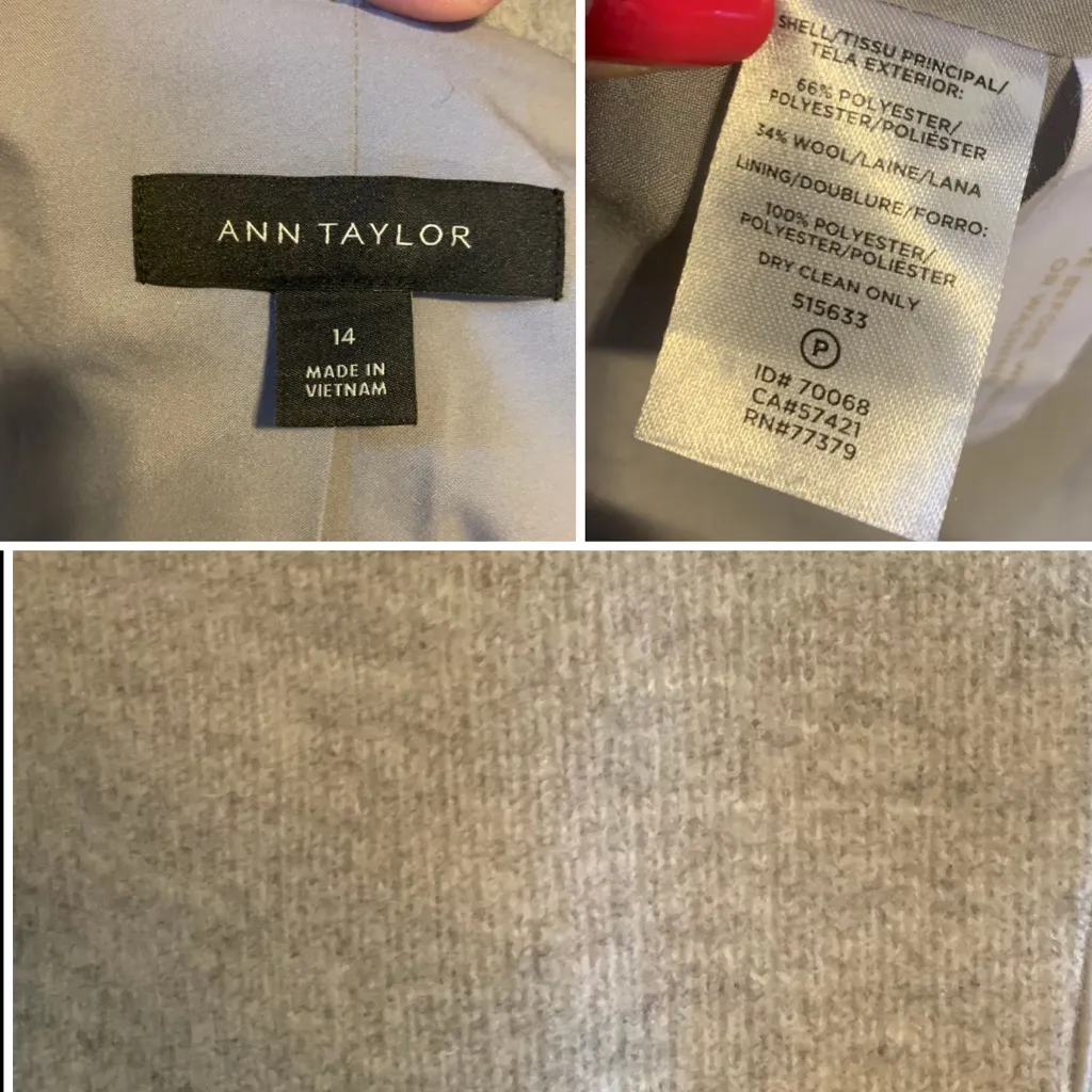 ANN TAYLOR GRAY “HUTTON” SWEATER RIBBED KNIT EXTERIOR WOOL BLEND BLAZER (14) - Image 13