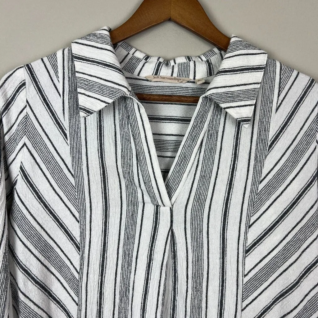 Soft Surroundings Tunic Top Womens Medium Gray White Stripe Pockets 3/4 Sleeve M - Image 2