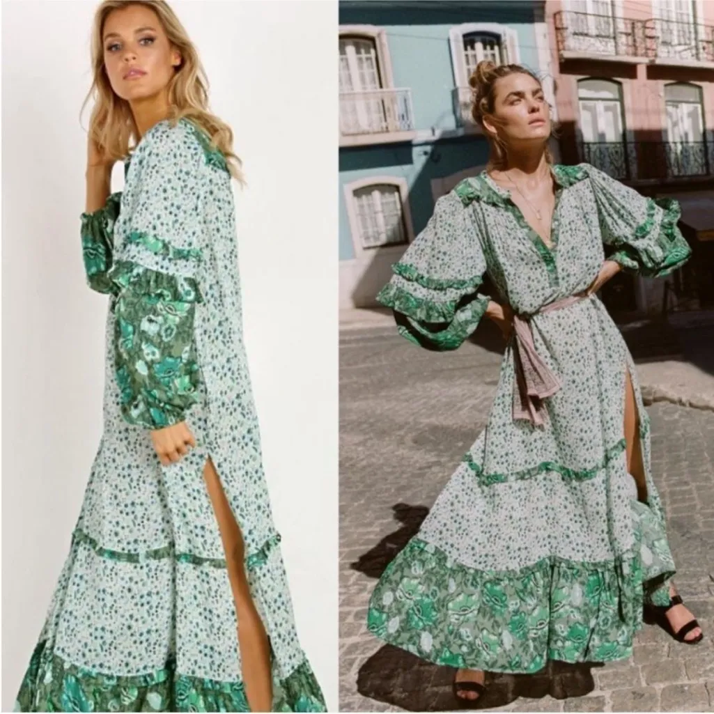 Spell & The Gypsy Medium Winona Maxi Dress Ivy Green Peasant Gypsy Original - Image 4