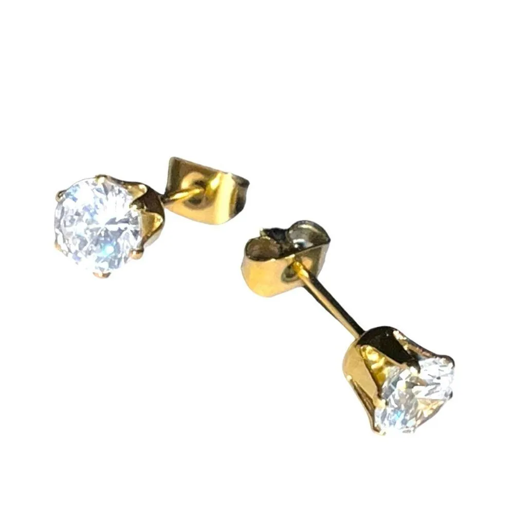 April birthstone cz 14k gold plated post earrings, new White - Image 4