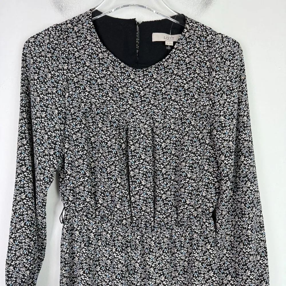 NWT  Floral Long Sleeve Ruffle Dress Black Size 2P 2 Petite NEW - Image 2