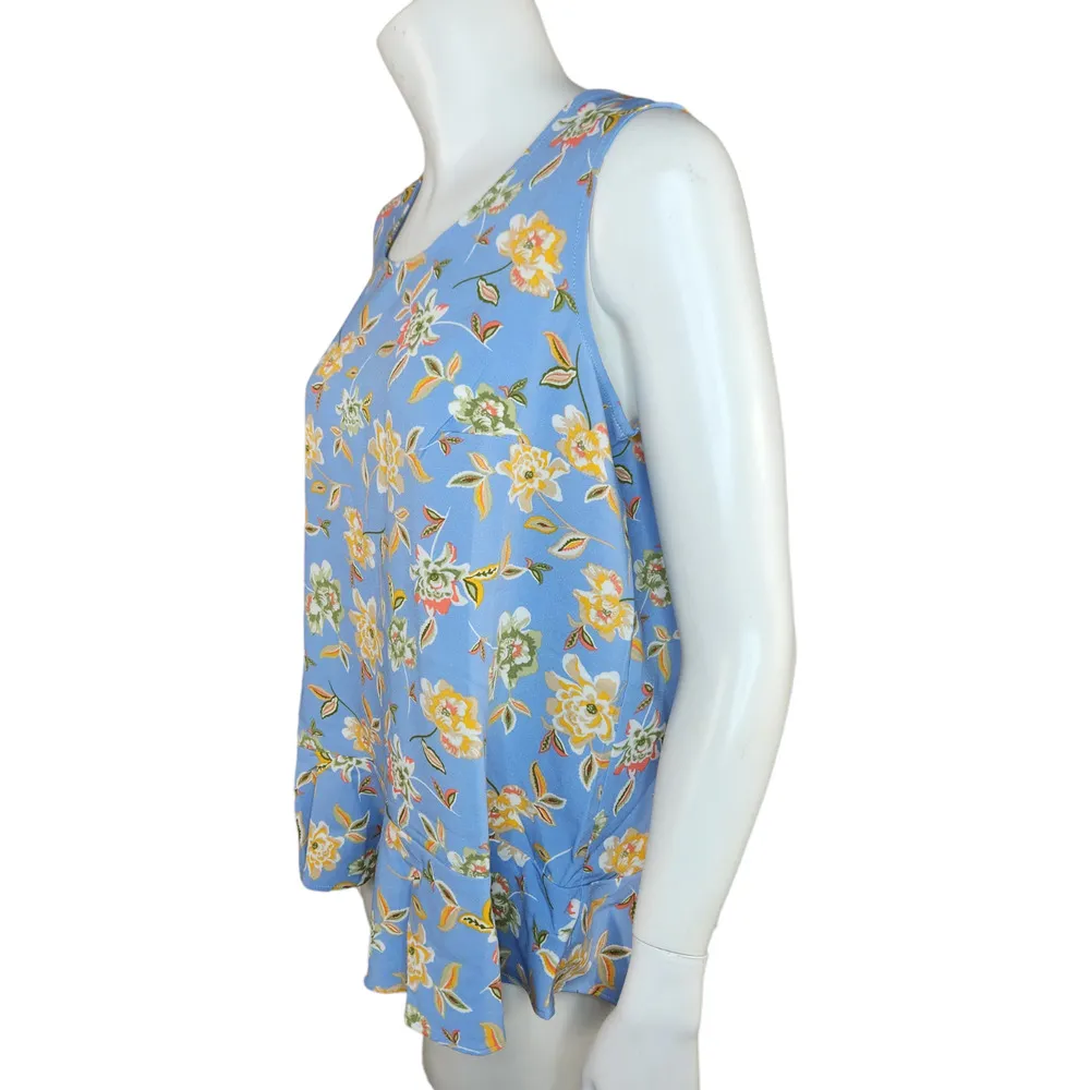 Denim & Co. Printed Sleeveless Tank Top Flutter Bottom Blue Floral X-Small NWOT - Image 4