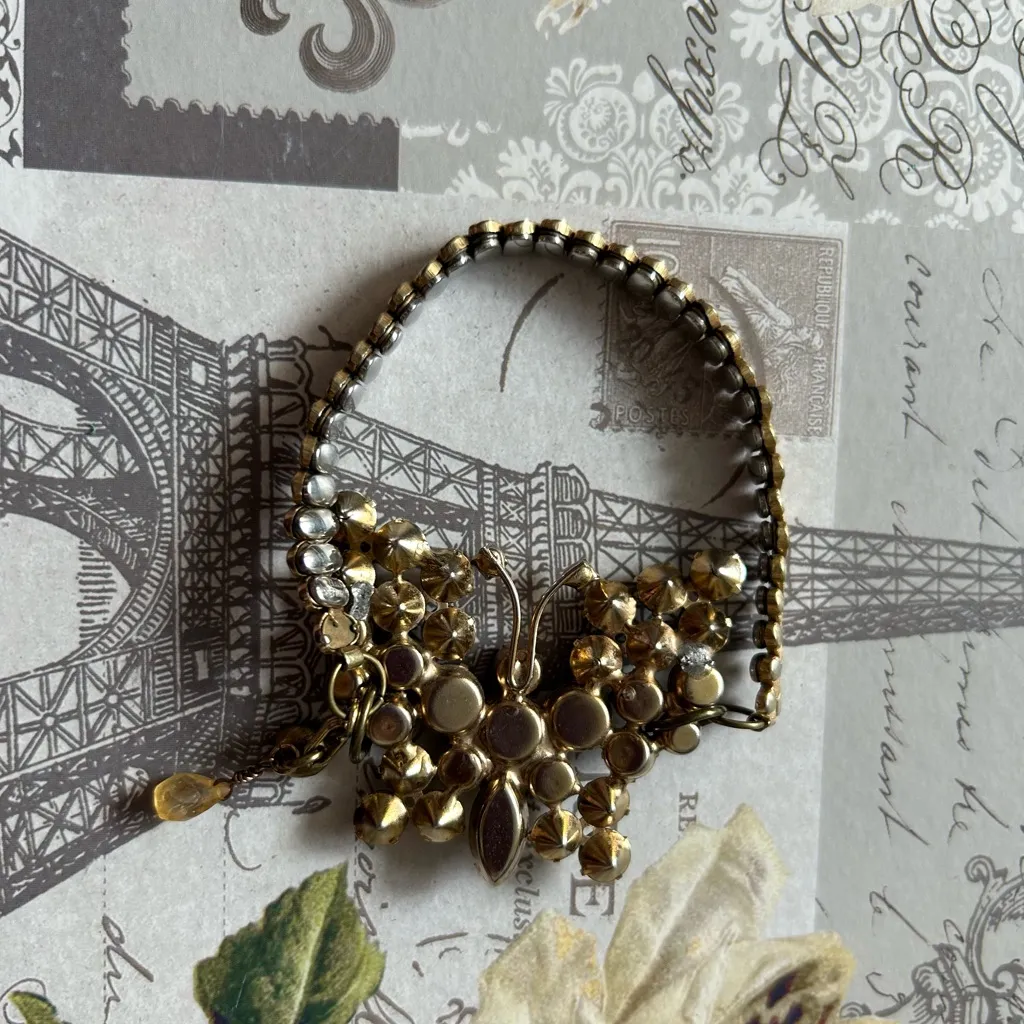 VINTAGE BUTTERFLY BROOCH & WATCH BAND hand crafted into GORGEOUS BRACELET - Image 2