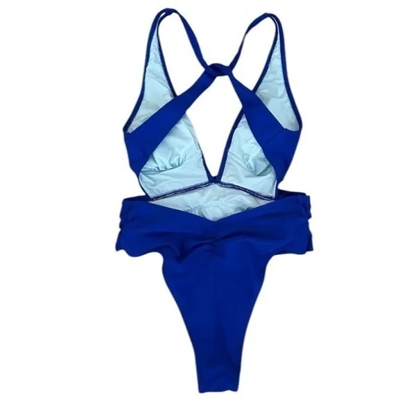 NEW Cupshe Vibrant Blue Plunge High Leg Swimsuit Beach Tropical Resort Size S - Image 5