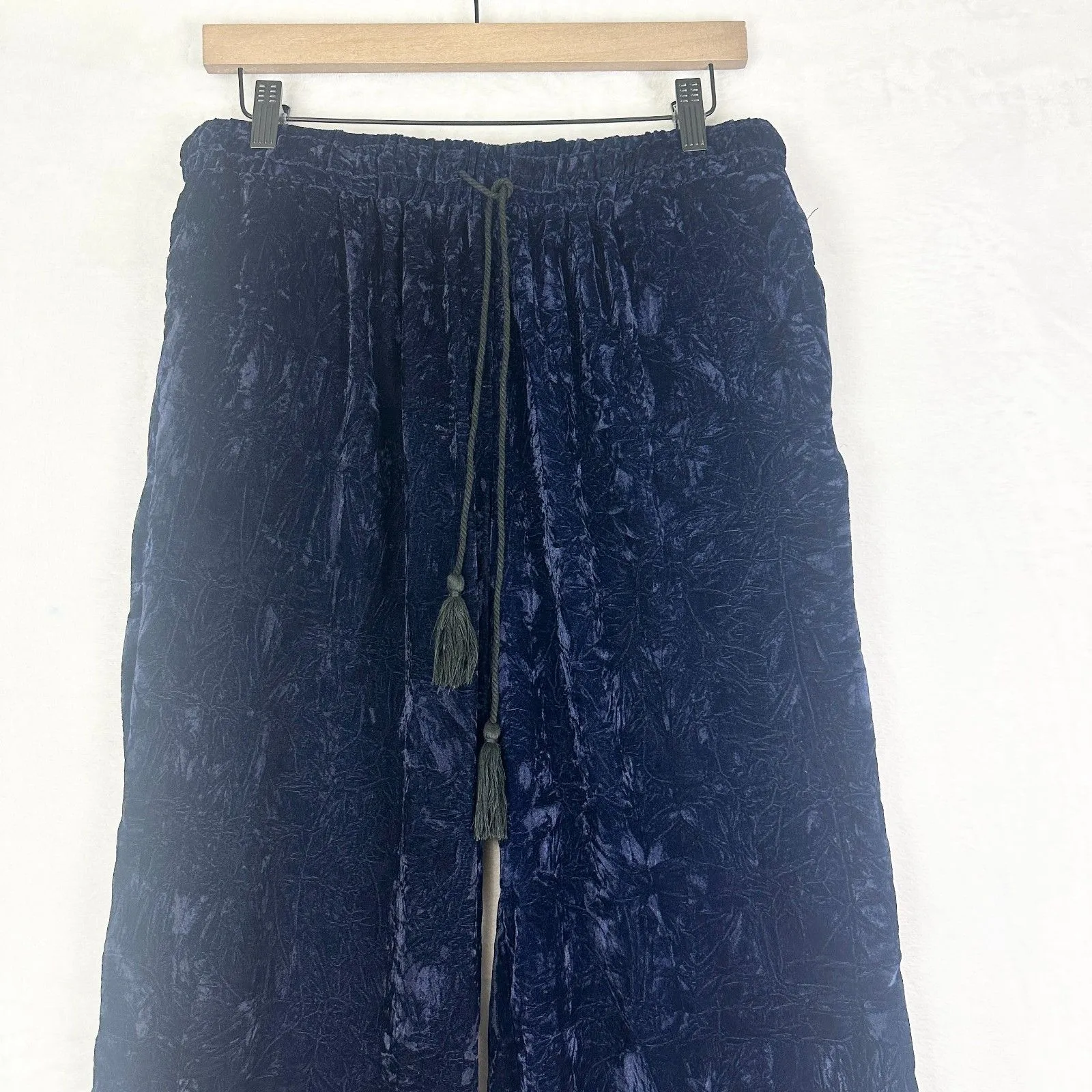Earthbound Trading Velvet Wide Leg Pants Size Large Pull On Dark Purple Pockets - Image 3