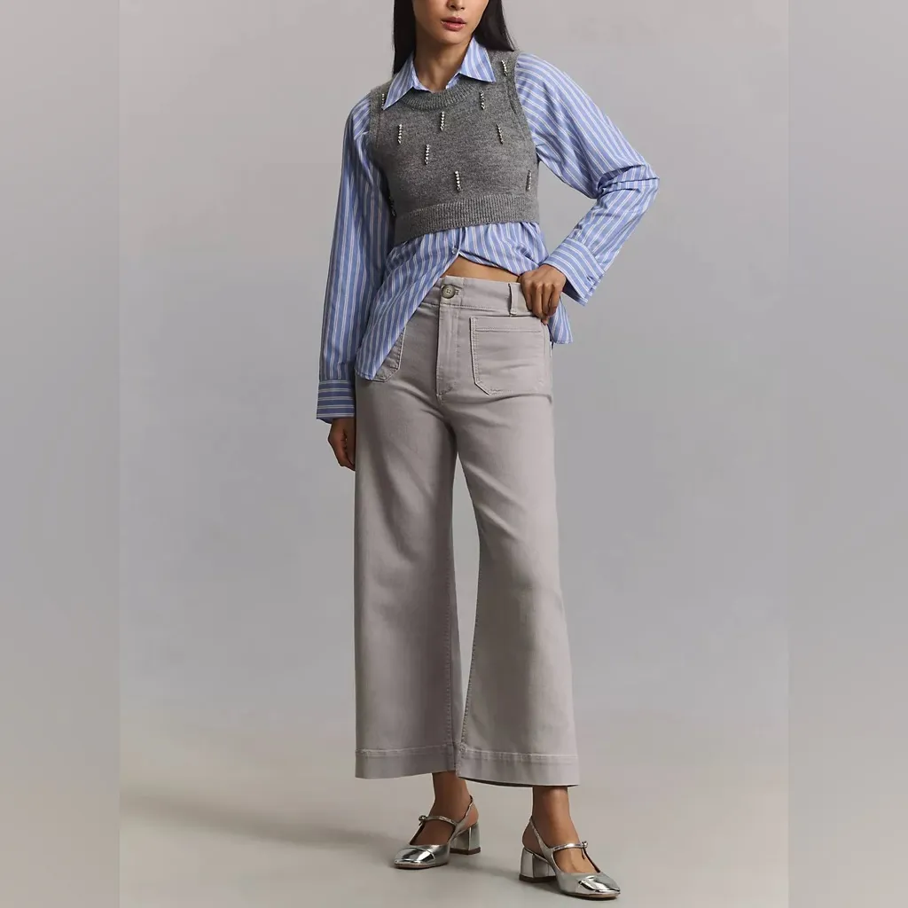 NWT Anthropologie Maeve The Colette Crop Wide-Leg Jeans - grey - 26 - Image 3