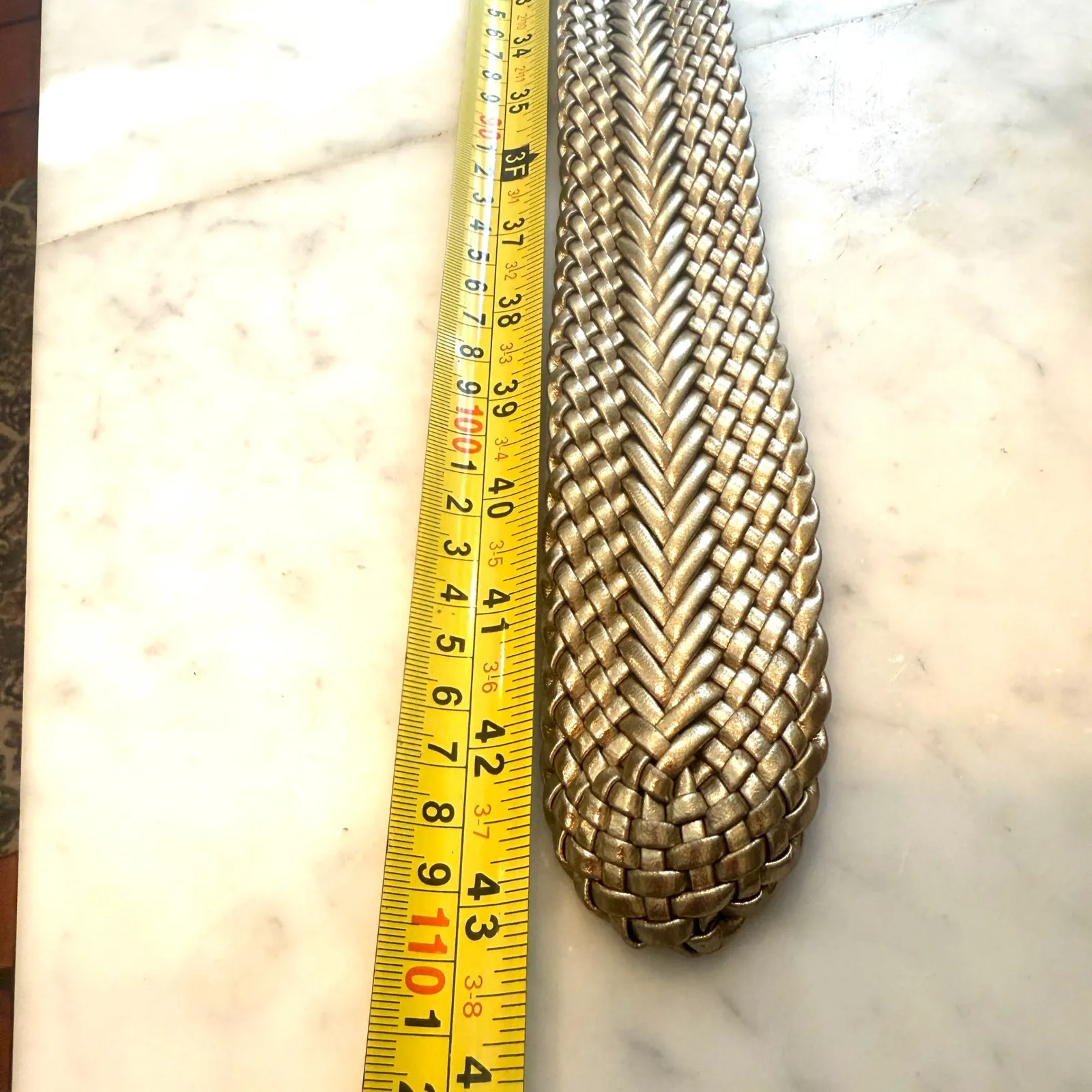 Womens gold Woven Braided Metal Belt Adjustable Buckle Closure 43 Inches - Image 2