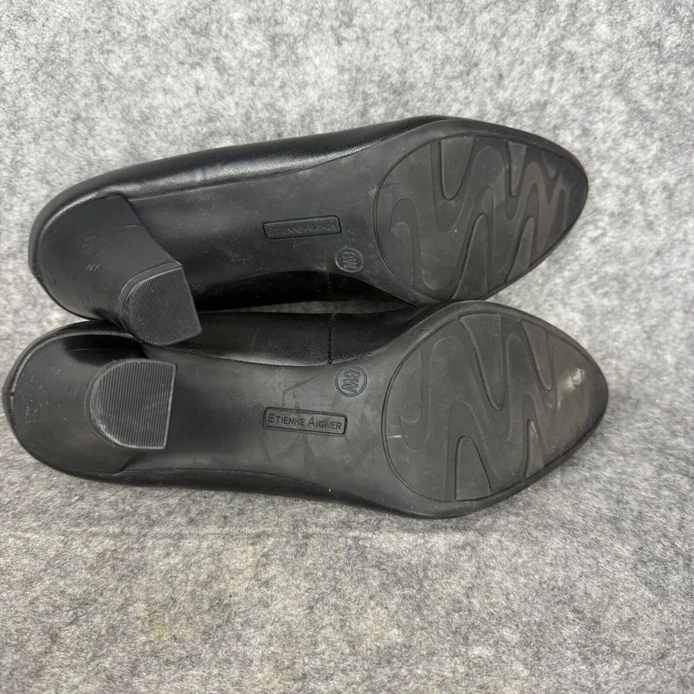 Etienne Aigner Classic Leather Black Pumps Heels‎ Dress Premium Shoe Size 8 - Image 8