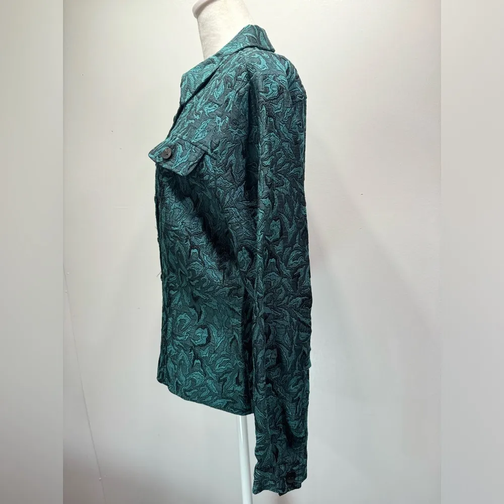 Coldwater Creek Deep Turquoise Jacquard Nights Button Front Jeans Jacket Size PM - Image 4