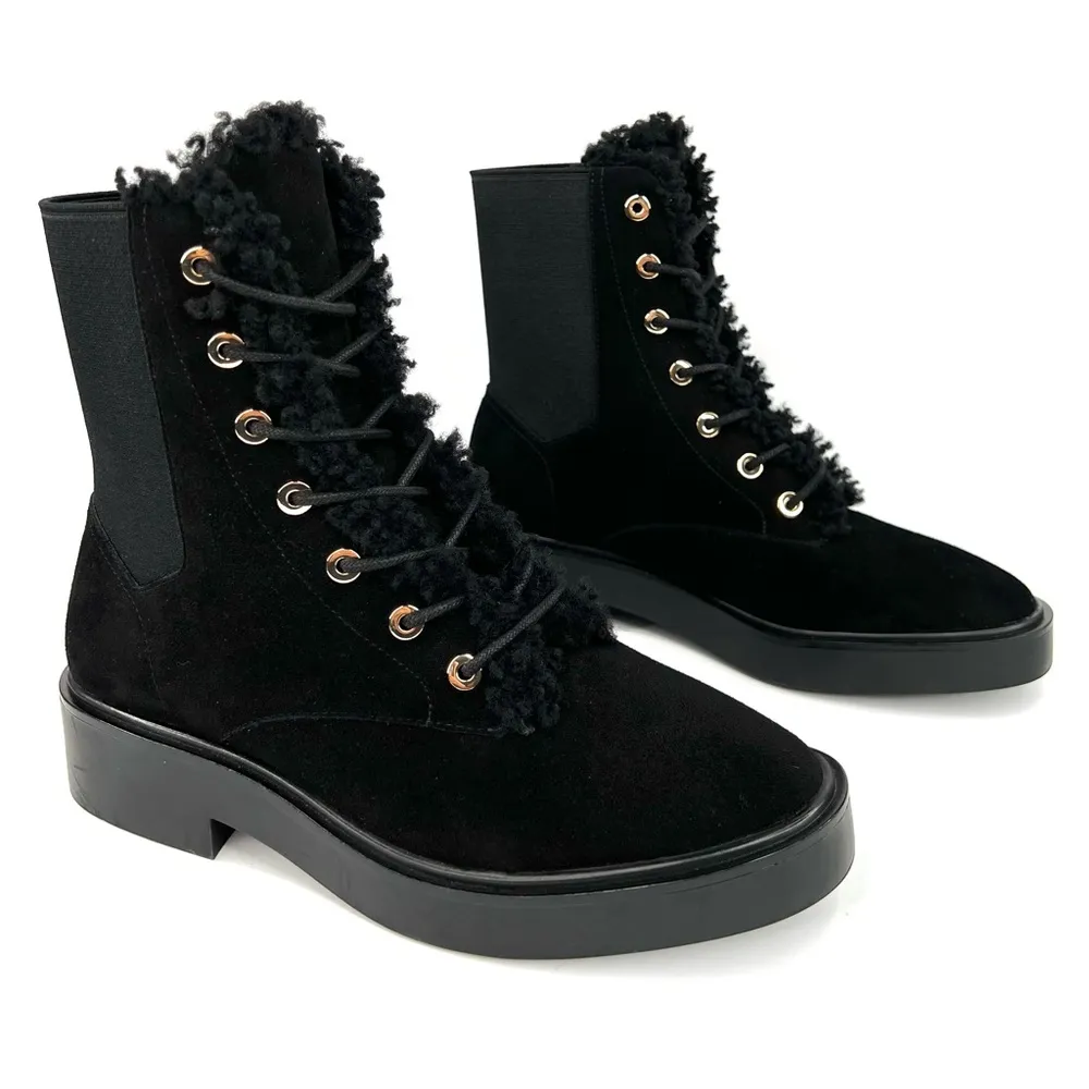 STUART WEITZMAN HENLEY CHILL SUEDE SHEARLING COMBAT ANKLE BOOTS US 6 - EU 36.5 - Image 11