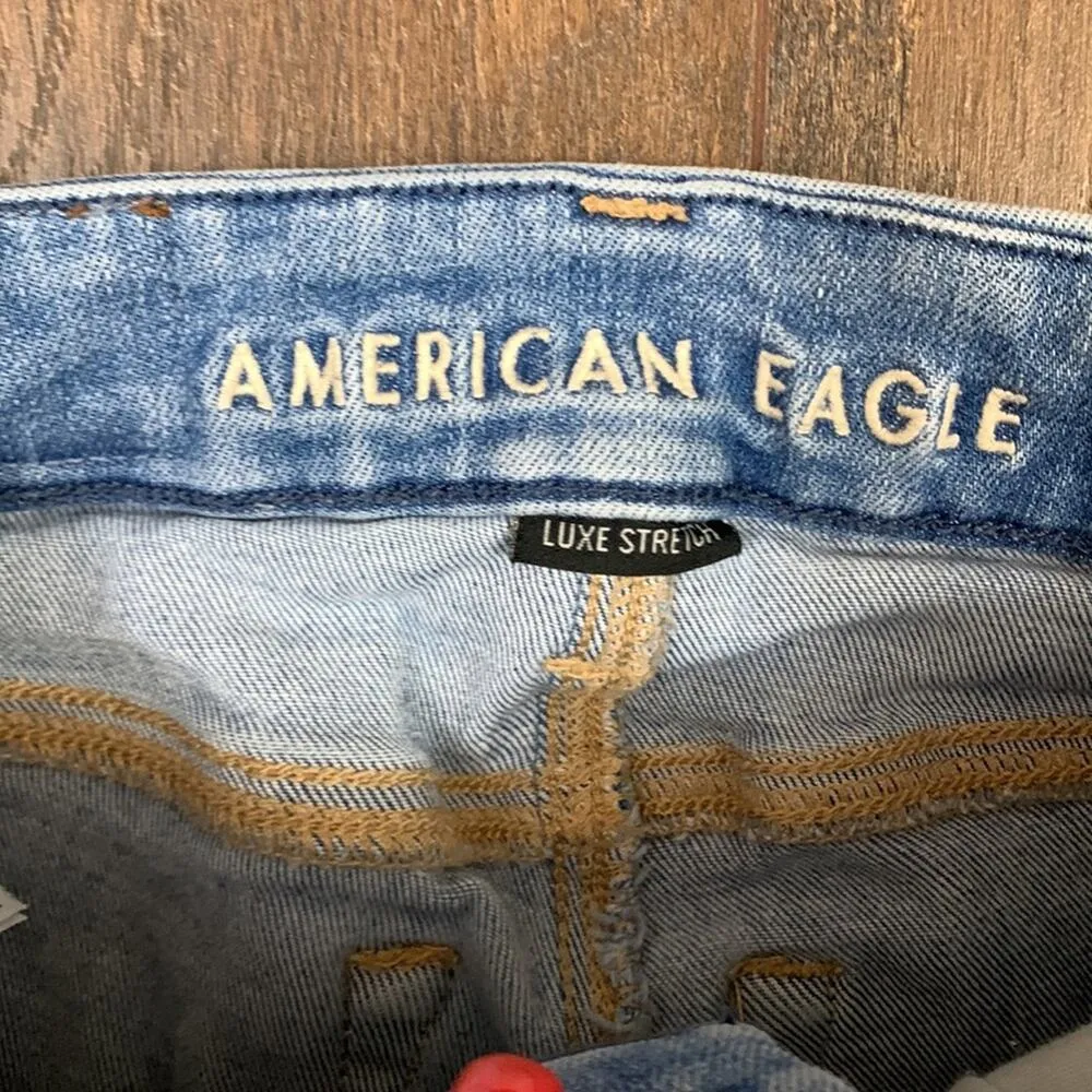 American Eagle Luxe Stretch Hi-Rise Distressed/Ripped Light Wash Jegging Jeans - Image 2