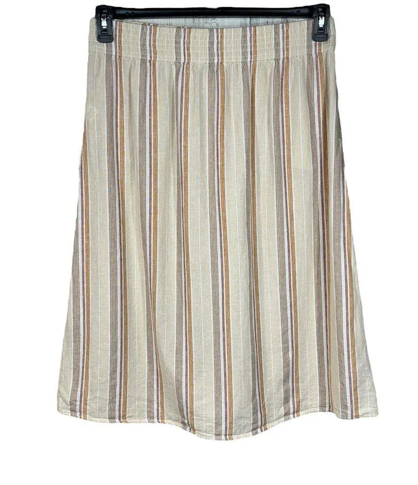 Sonoma Large Linen Blend Midi Skirt Striped Pull-On Pockets Front Slit Buttons - Image 2
