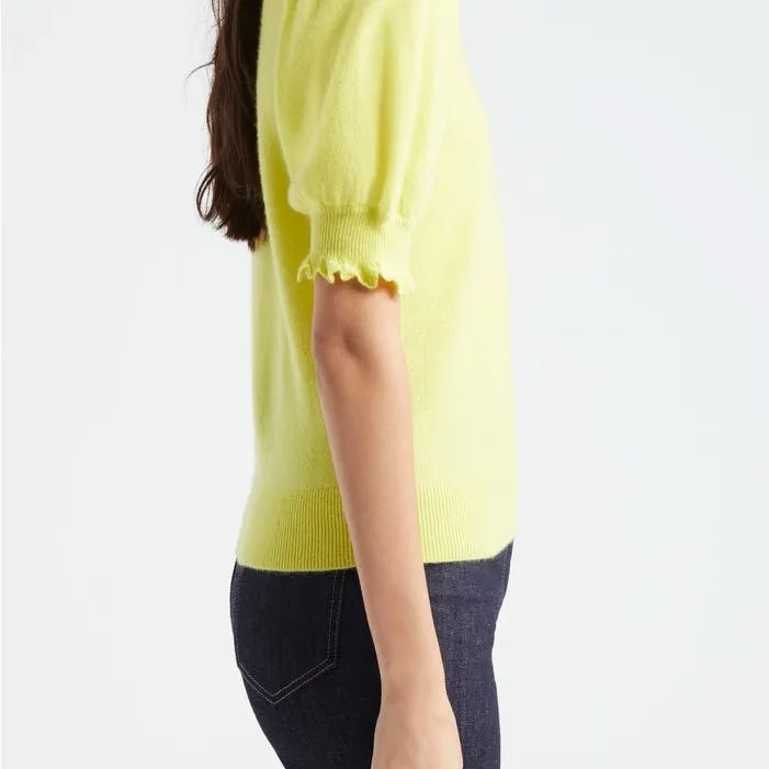 Ulla Johnson Lotta Scallop Edge Short Sleeve Yellow Cashmere Sweater Size Med - Image 8