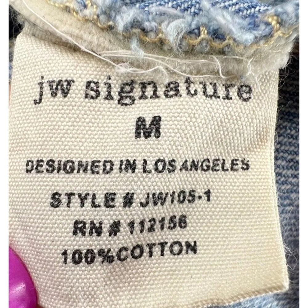 JW Signature Cropped Jean Jacket M Blue Fray Hem STATE Graphic Raw Hem Y2K Style Size M - Image 11