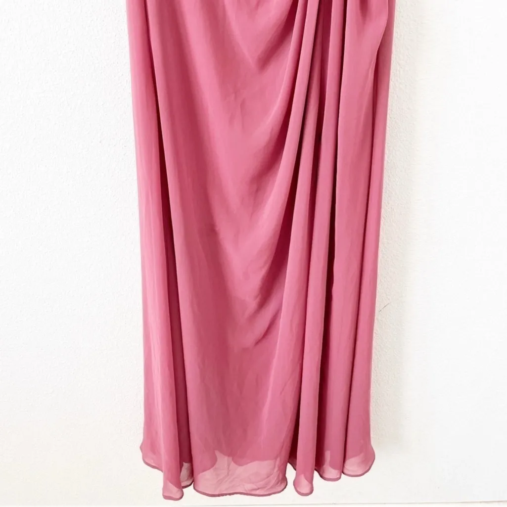 Mori Lee Sweetheart Chiffon Strapless Floor Length Dress in Pink - Image 4