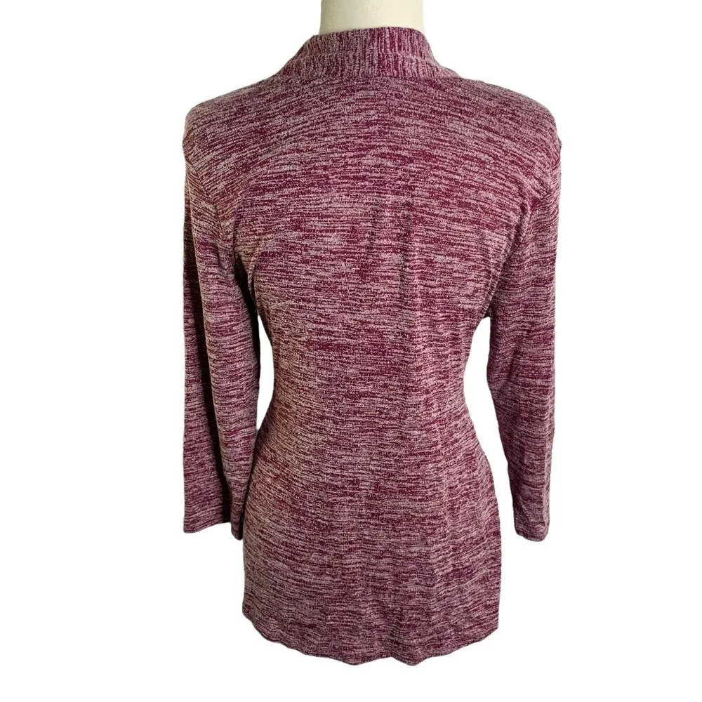 H by Halston Cardigan Sweater M Maroon Red Tie Waist Stretch Knit - Image 4