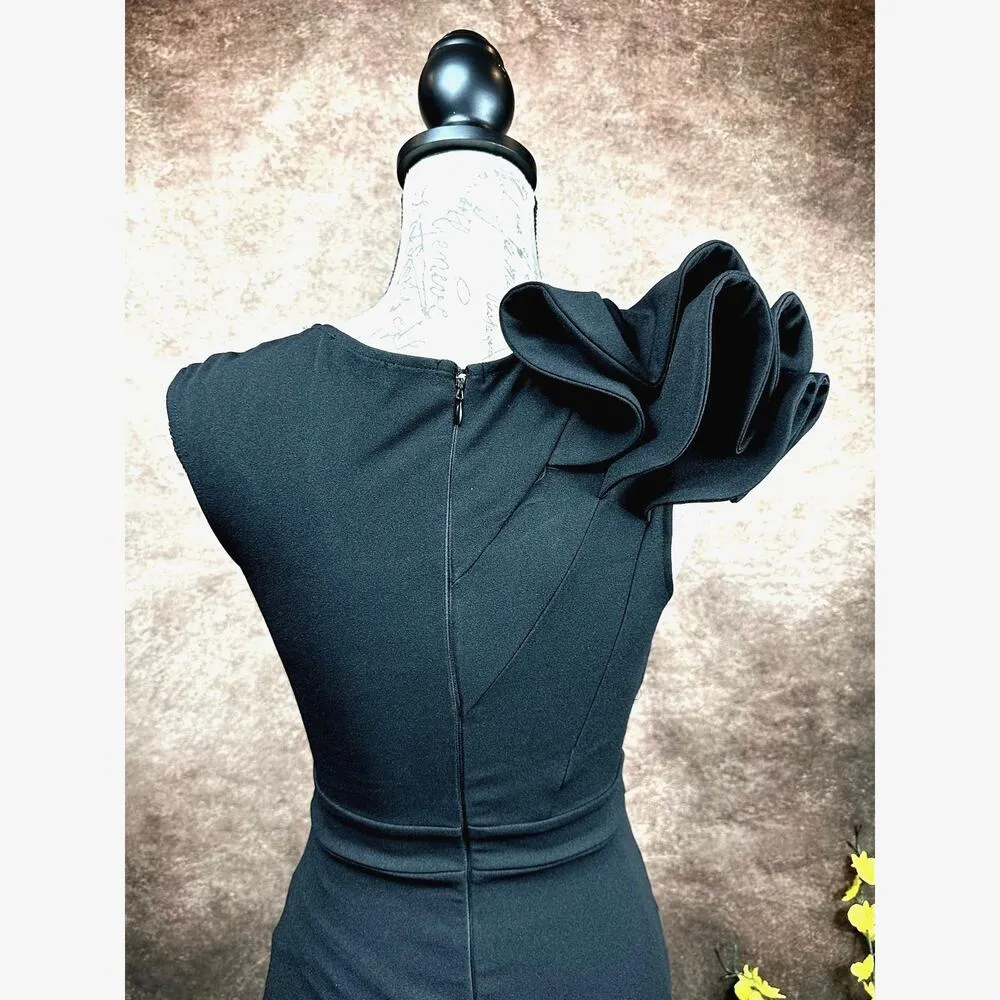 LuLus Lucette Black Sleeveless Ruffled Mermaid Gown XS - Image 13