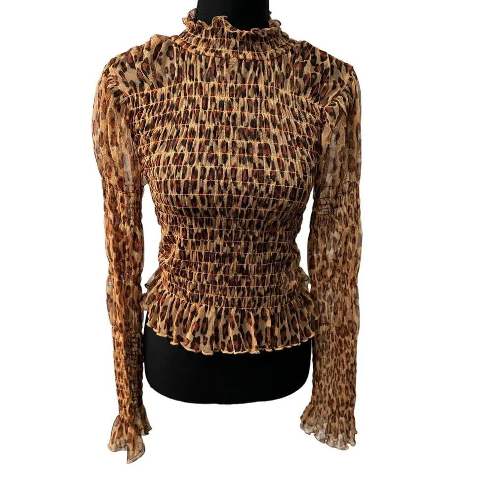 NWT! Free People Hello There Animal Print Smocked Crop Top - Size Small - Image 6