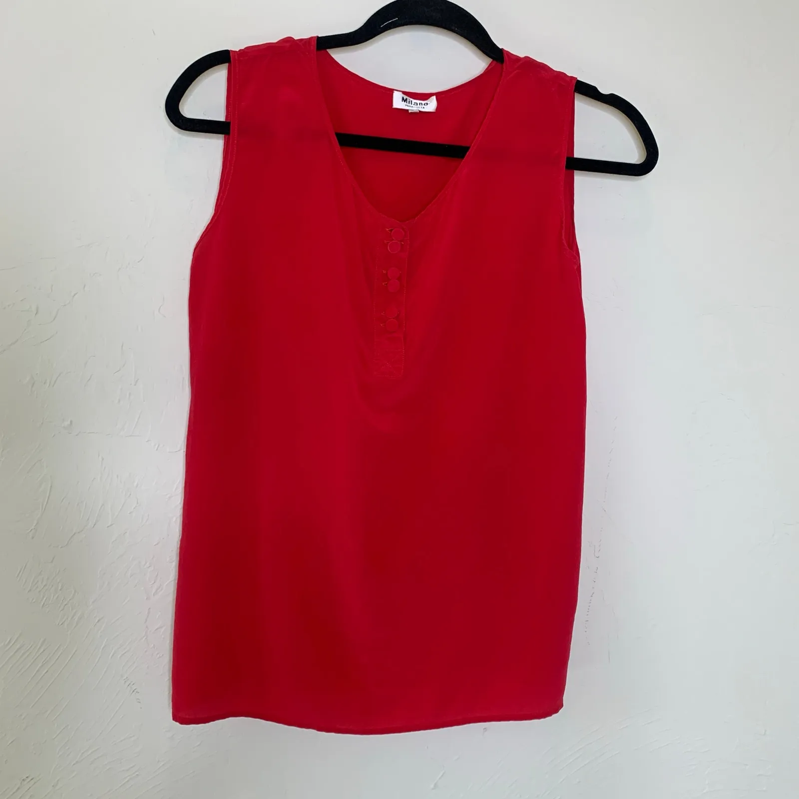 Milano Red Silk Sleeveless Blouse Sz Small Medium 38 - Image 8