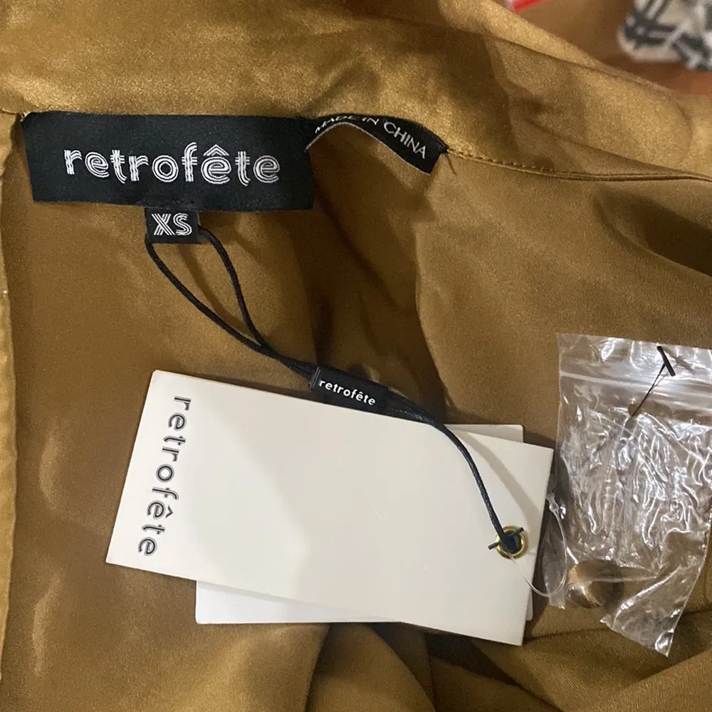 Retrofete Barbara silk ruched mini dress in olive army hue size XS - Image 14