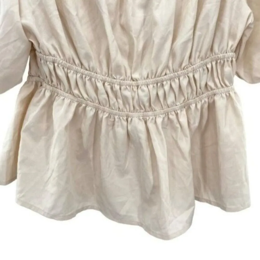 Dorose Off Shoulder Ruffle Top Neutral Milkmaid Size M - Image 8