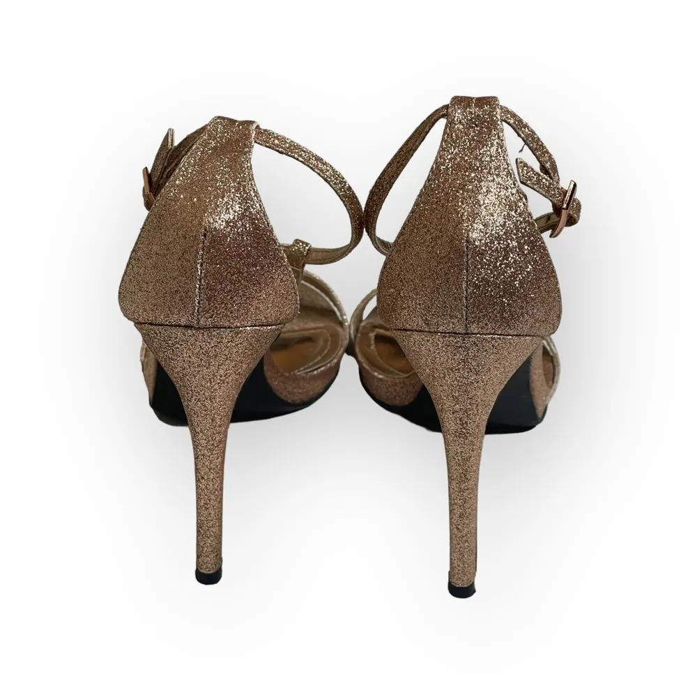  Red Carpet Glittery Ankle Strap Stiletto Heel Sandals  Rose Gold - Image 5
