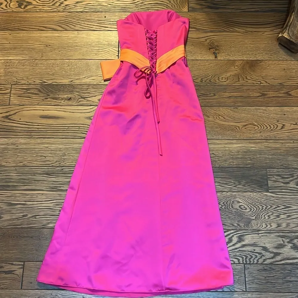 Alfred Angelo Pink and Orange strapless gown, size 2 C30 - Image 5