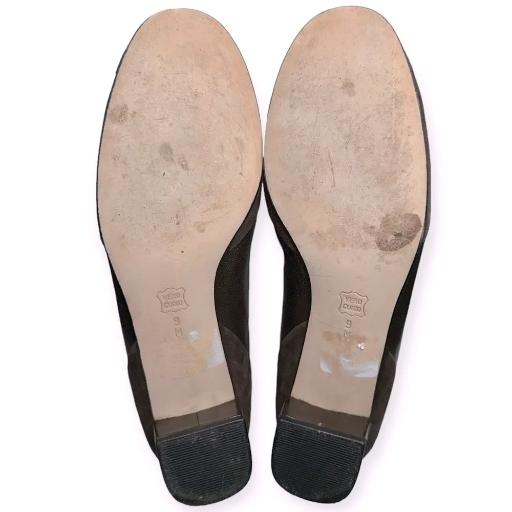 Jildor Women's Size 9 Brown Bronze Leather Suede Gold Horsebit Block Heels - Image 10