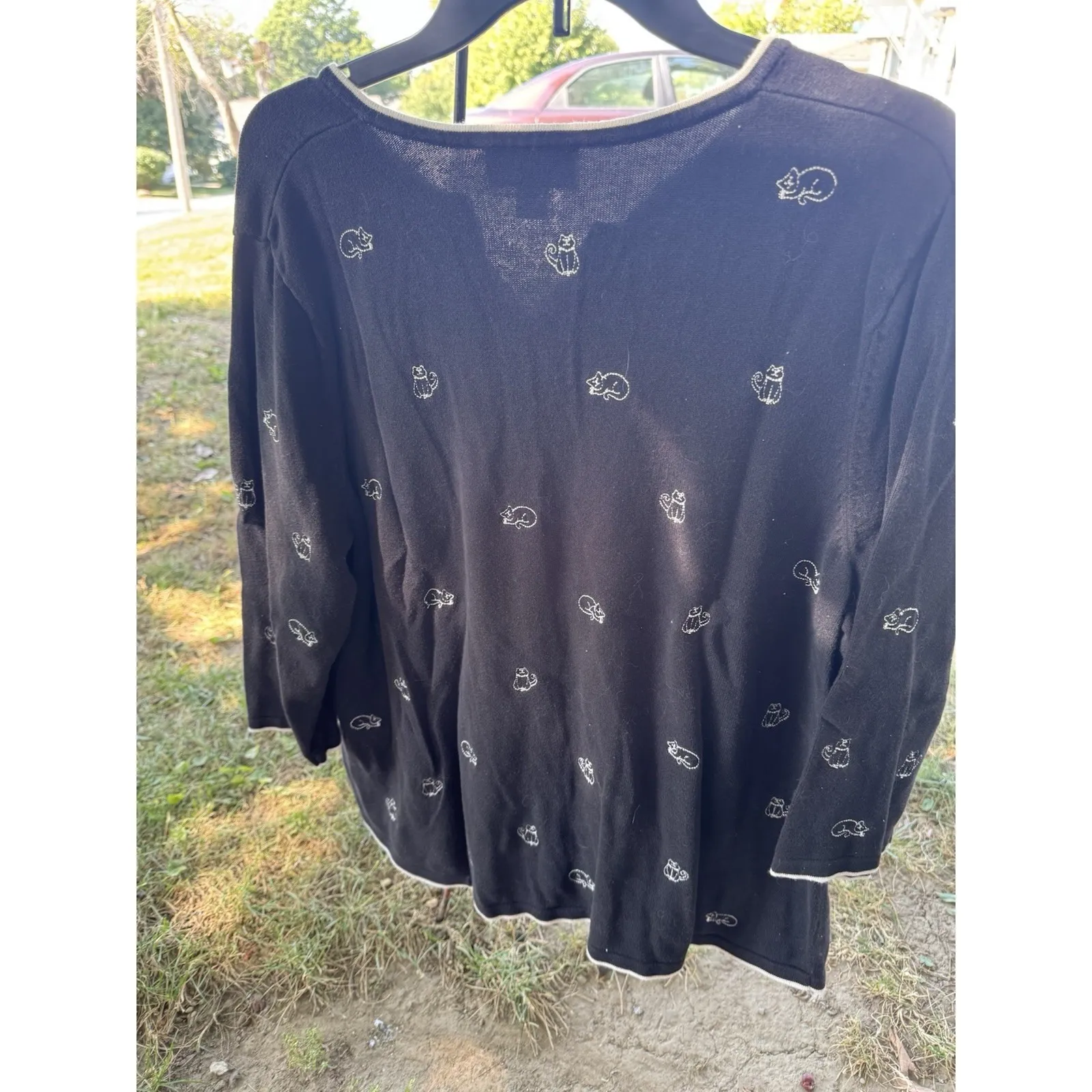 VNTG CJ Banks black button up 3/4 sleeve cardigan sweater with embroidered cats Size XL - Image 6