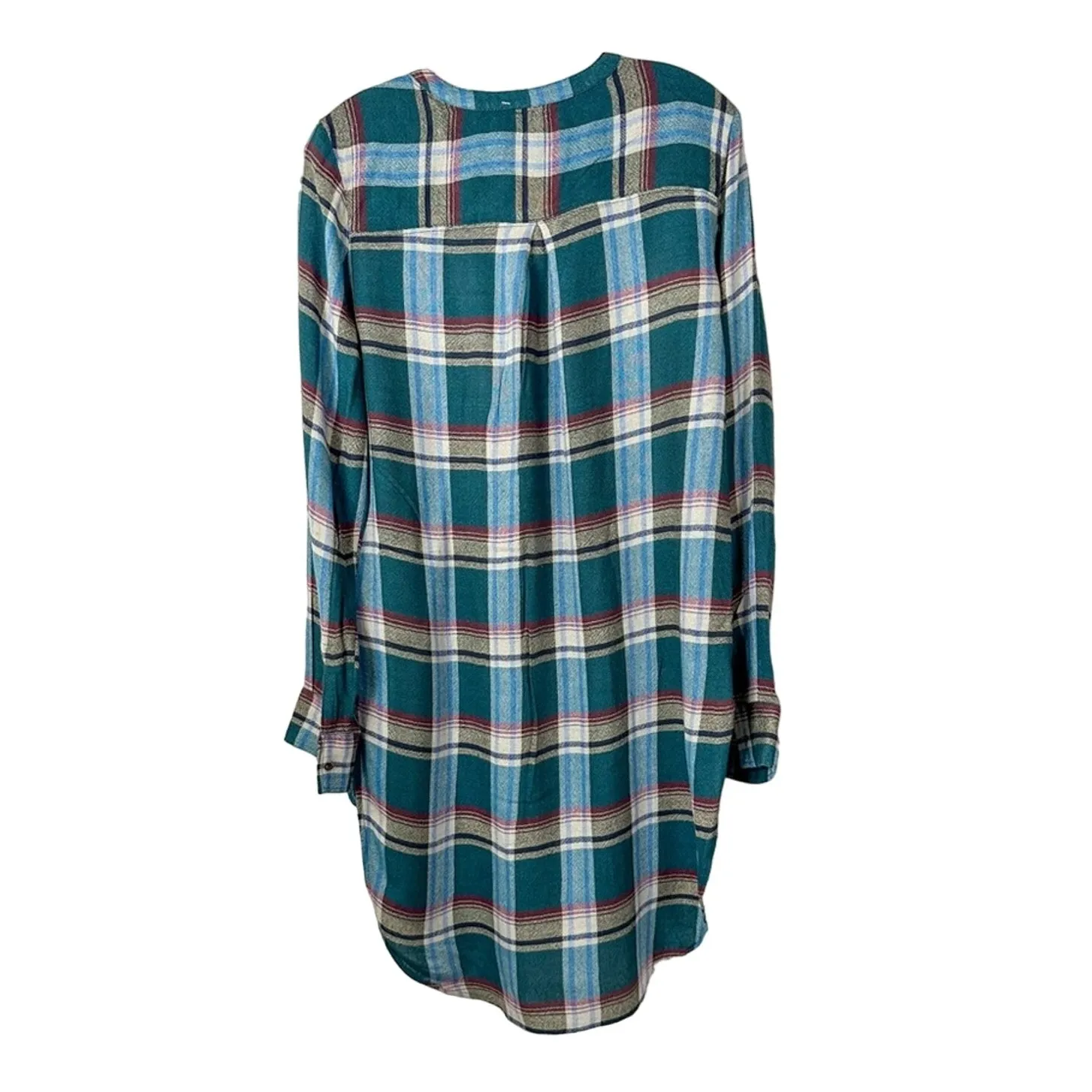 Anthropologie Akemi + Kin Lucie Blue Green Flannel Plaid Tunic Shirt, EUC, Small - Image 11